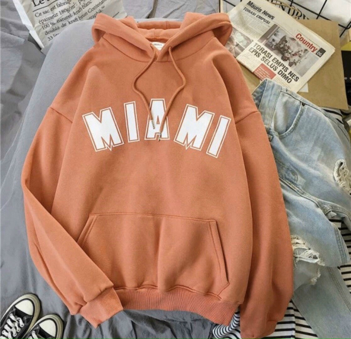 Áo hoodie unisex nam nữ in MIAMI chữ trước ngực màu cam form rộng kiểu dáng đơn giản phong cách thời trang đường phố