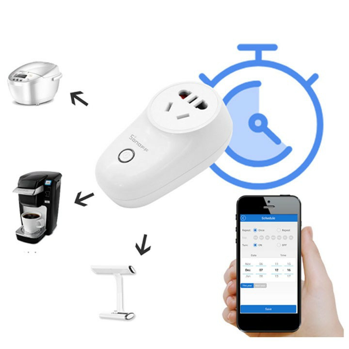 Ổ Cắm Wifi Thông Minh SONOFF S26 điều khiển qua điện thoại, Hỗ trợ điều khiển bằng giọng nói qua google.