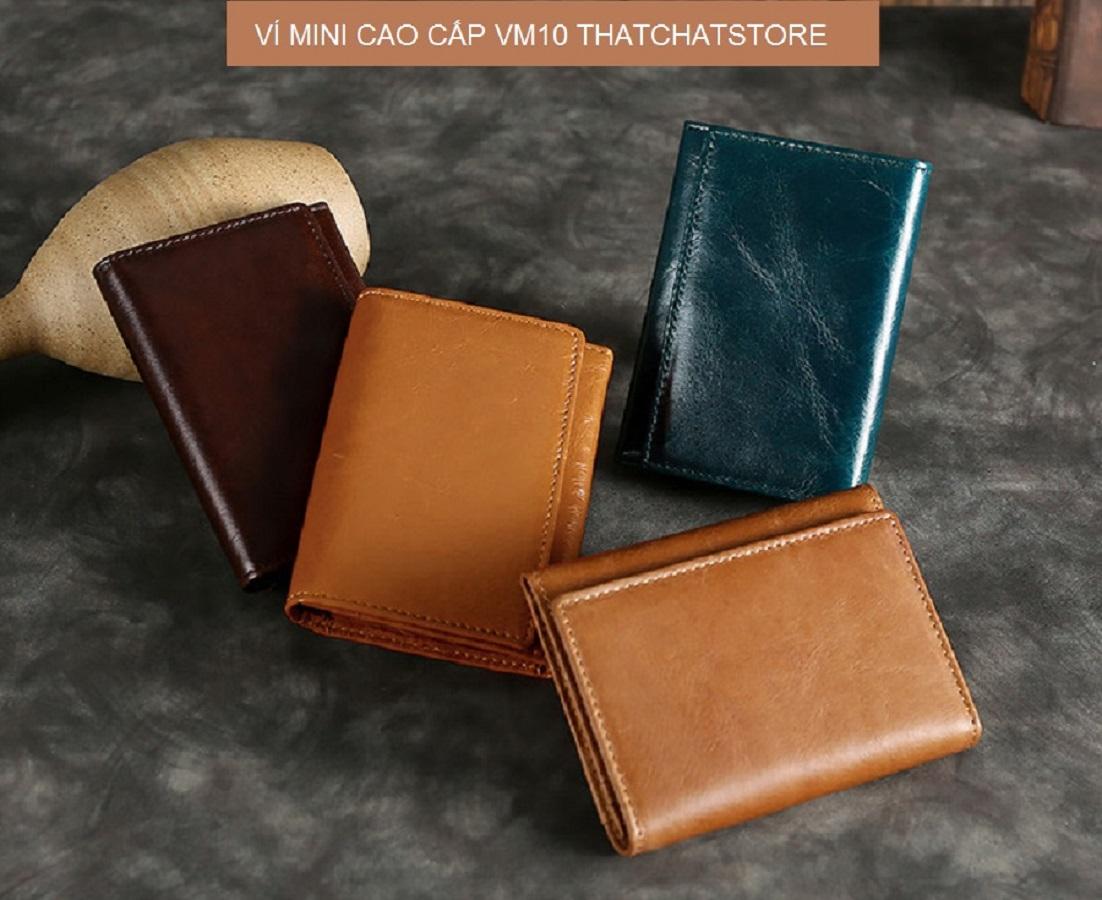 Ví MINI da bò thật tuyệt đẹp - mẫu có cúc bấm chắc chắn bền bỉ, ví cầm tay nhỏ gọn cho đi thực tế Cafe,trà đá,đi dạo - VM10 thatchatstore