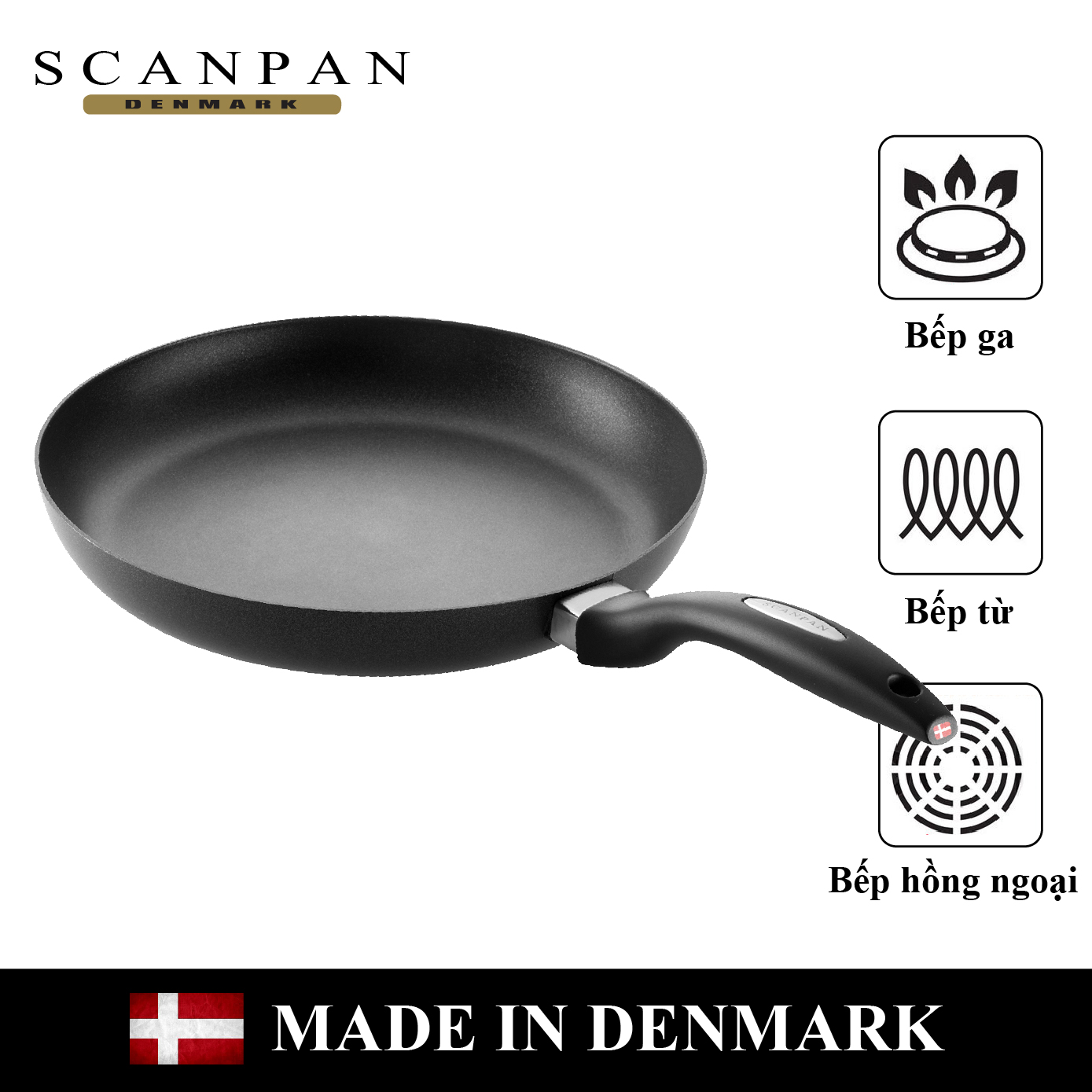 Chảo chống dính scanpan iq dùng bếp từ 24/26/28, bảo hành 3 năm, sản xuất đan mạch - 64002400/ 64002600/ 64002800