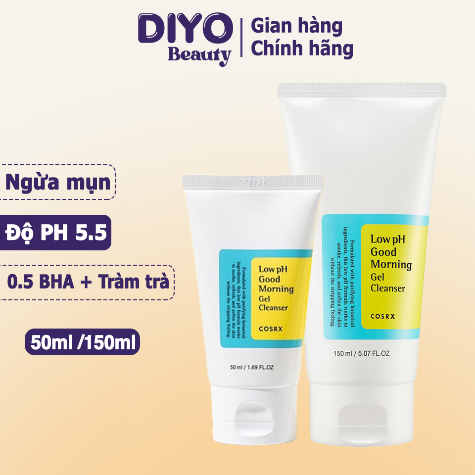 Sữa rửa mặt Cosrx Low PH Good Morning Gel Cleanser, Gel rửa mặt tràm trà 0.5% BHA 150ml - DIYO Beauty