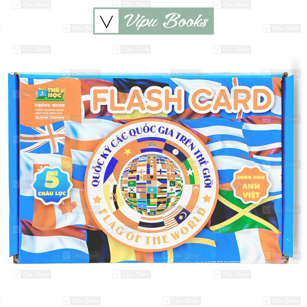 Bộ Thẻ Flash Card Quốc Kỳ Các Quốc Gia Trên Thế Giới  Màu Xanh - Song Ngữ