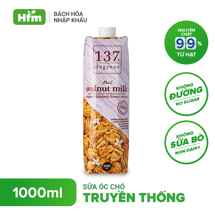 [HỘP 1 LÍT] Sữa Hạt Óc Chó Nguyên Chất 137 Degrees 1000ml, thành phần 99% từ hạt tươi Chính Hãng Thái Lan Dinh Dưỡng Healthy