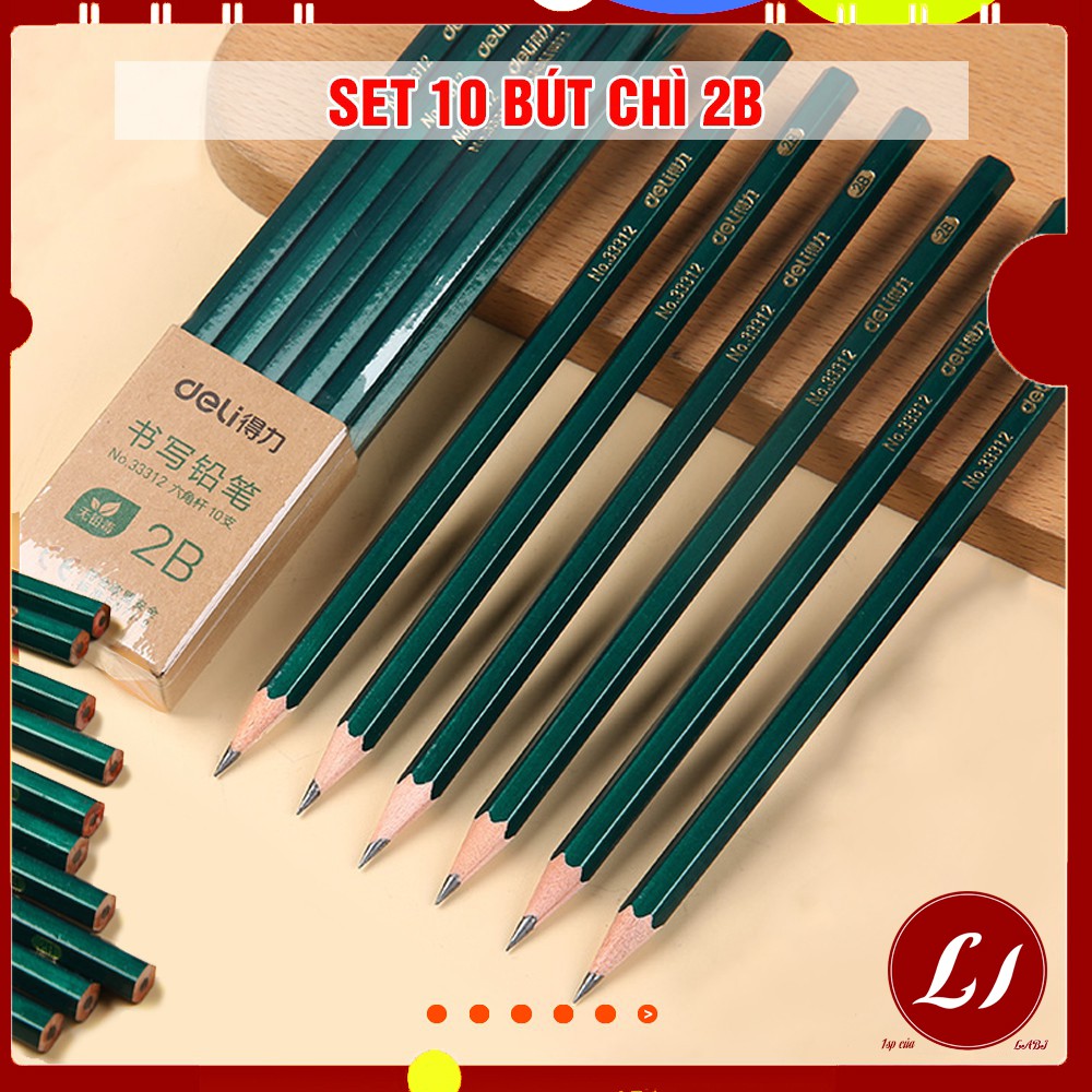 Set 10 chiếc bút chì 2b de li đầu bằng - labi kid- qate0037/x