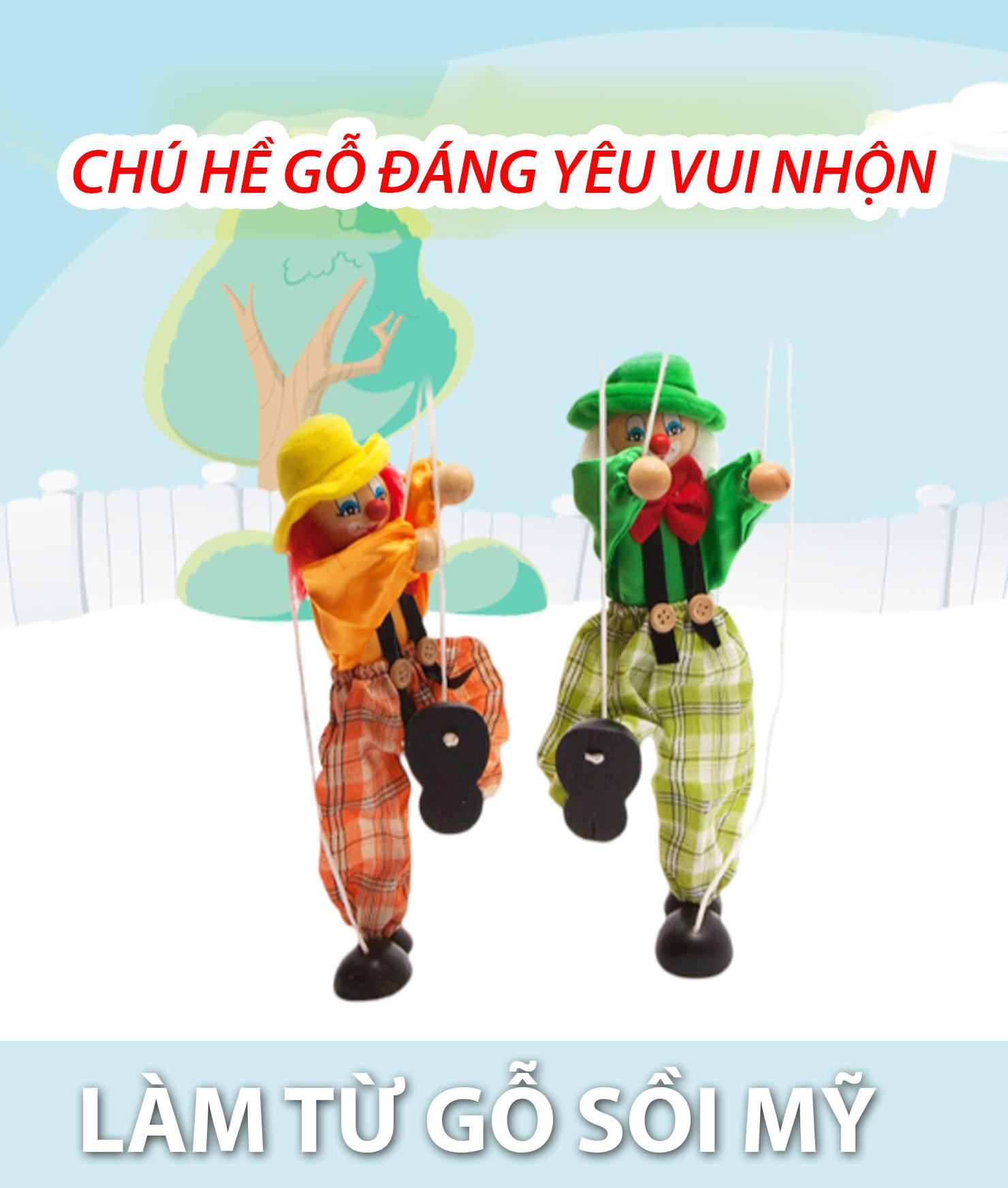 Đồ chơi con rối gỗ chú hề đáng yêu vui nhộn cho bé - làm từ gỗ sồi nhập khẩu , an toàn cho trẻ em Kagonk 25939