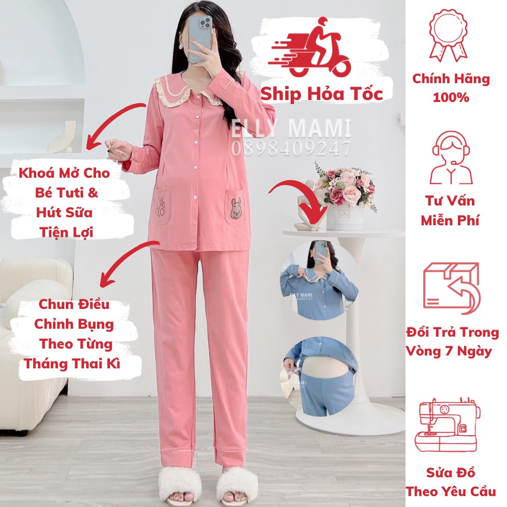 Đồ bộ bầu và sau sinh thun cotton , cổ bèo , 5 cúc form dễ mặc , siêu mát ,nhẹ tênh