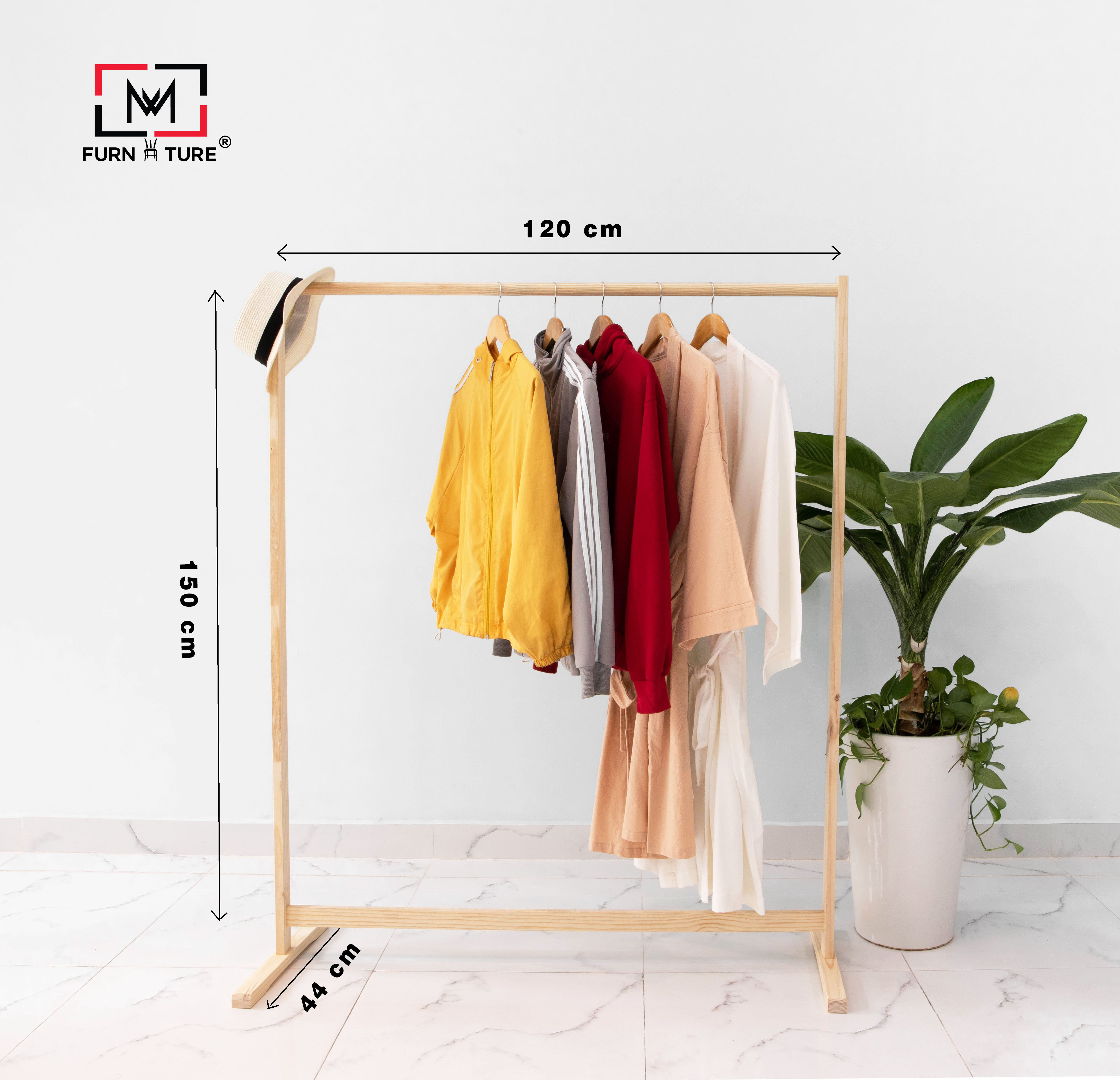 Giá treo quần áo size xl ngang 1met2 - single hanger natural size xl