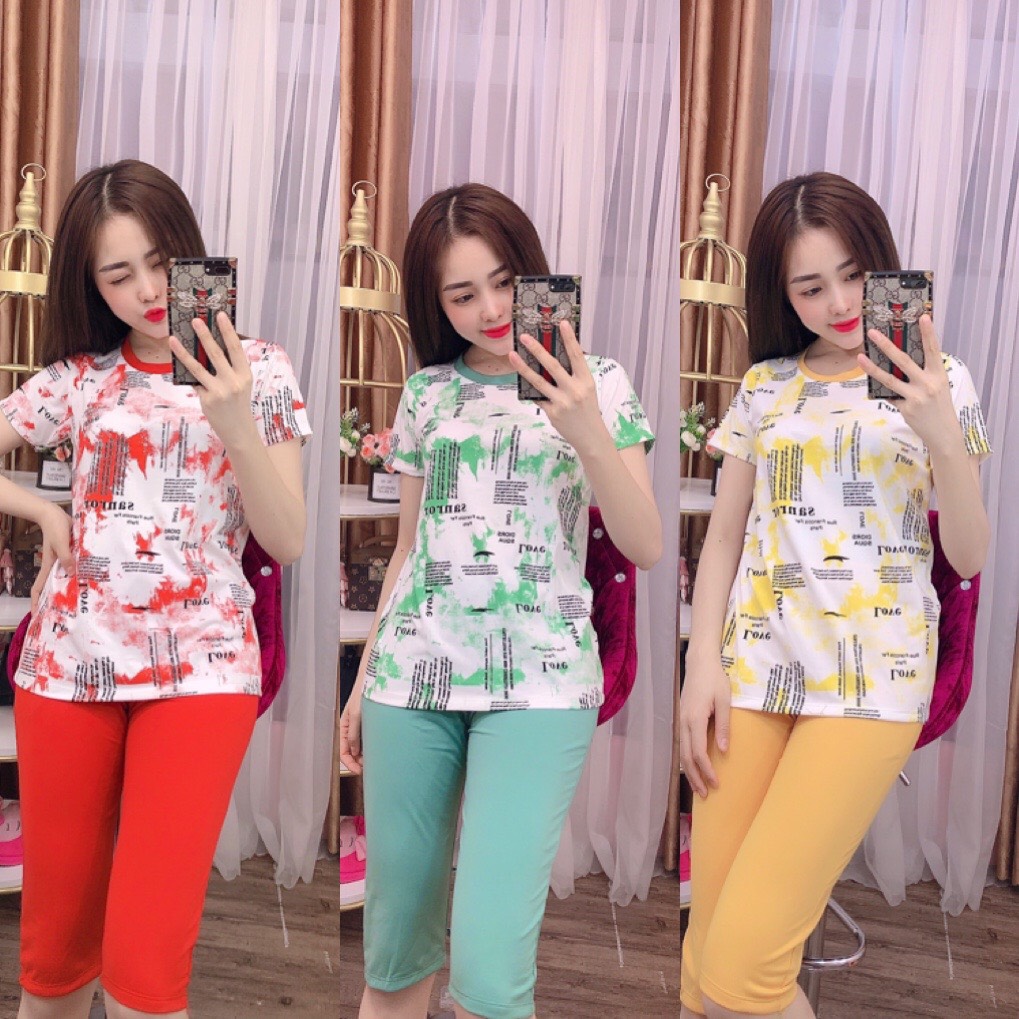 ĐỒ BỘ COTON LỬNG IN LOANG PHỐI CHỮ SIÊU XINH (ẢNH THẬT) CÓ SZ 40-75KG - CT37