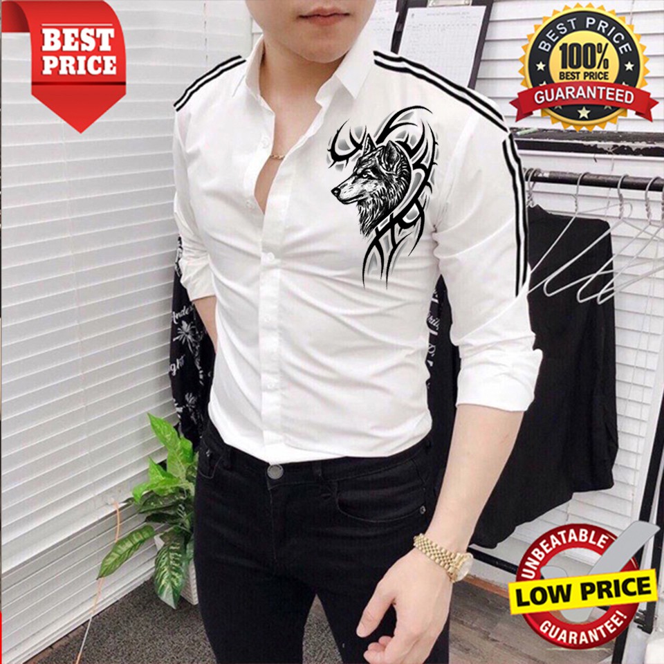 Áo sơ mi nam phối viền họa tiết sói cao cấp sm195 hương nemo style