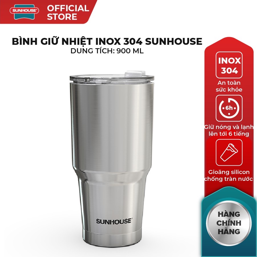 [TẶNG ỐNG HÚT ]Bình giữ nhiệt 2 lớp Inox 304 cao cấp Sunhouse 900ml KS-TU900I , SẢN PHẨM DUY NHẤT ÁP DỤNG CHÍNH SÁCH ĐỔI MỚI