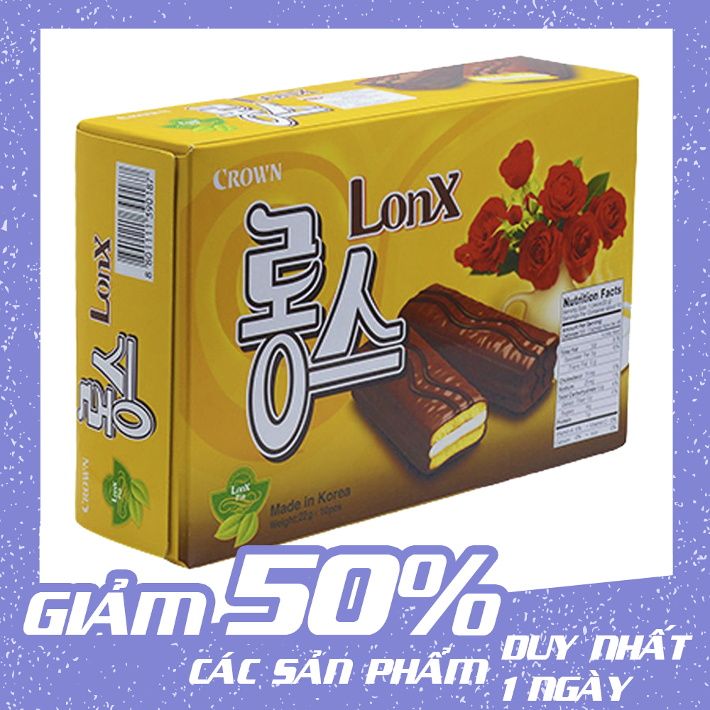 Bánh Crown Lonx Socola Hàn Quốc 220g, bánh Lonx Hàn Quốc, bánh Hàn Quốc, bánh socola Hàn Quốc, bánh chocopie Hàn Quốc, hàng tốt Bảo Khanh