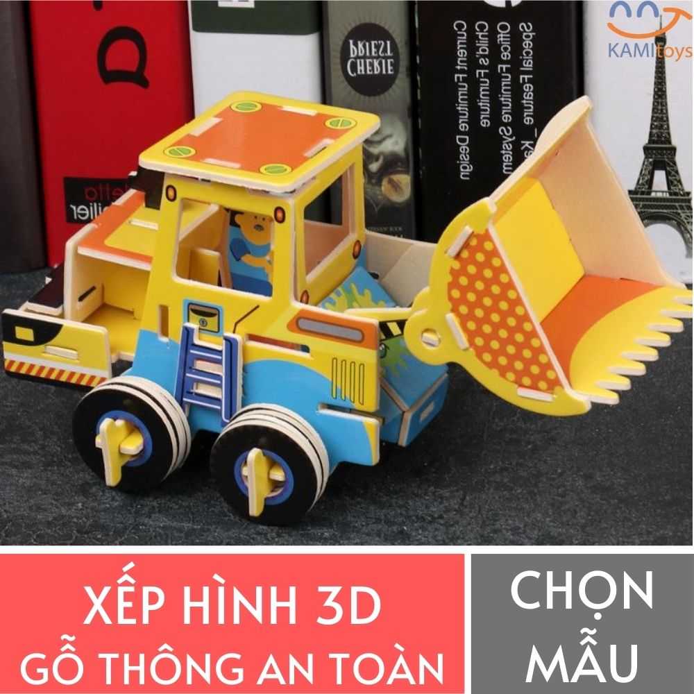 Đồ chơi xếp hình 3D gỗ thông an toàn mô hình Xe có màu lắp ráp ghép khối giáo dục cho trẻ em bé mã 53511