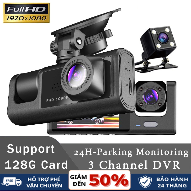 Camera hành trình ô tô q5 3 camera kép, độ phân giải fhd1080p có 3 camera trước ,trong và sau , màn hình ips 3 inch, góc rộng 170 độ, ghi âm chu kỳ tự động, cảm biến g, giám sát đỗ xe tầm nhìn ban đêm rõ nét