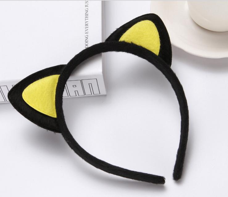 Cài tóc tai mèo đệm mút màu đen tai vàng dễ thương