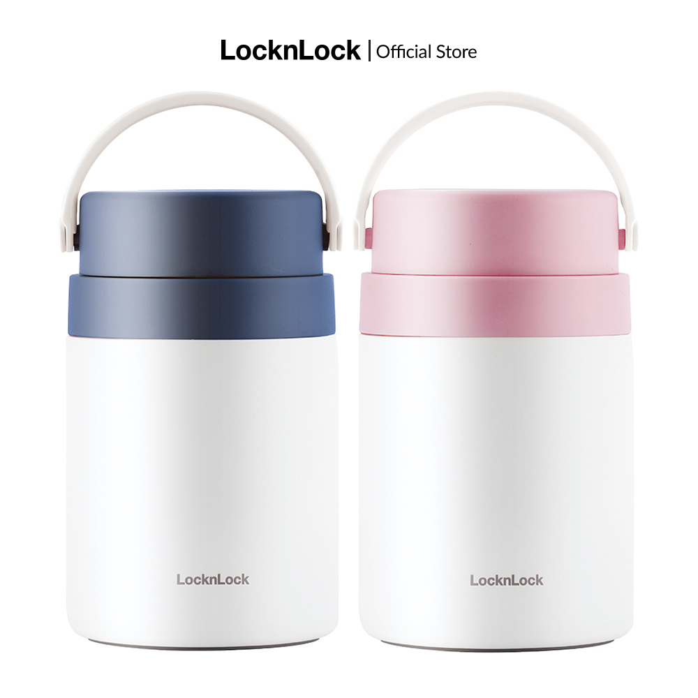 Hộp giữ nhiệt đựng thức ăn kèm muỗng LockLock 700ml - LHC8042 - xanh/Hồng, Có quai xách, Kèm ngăn nhỏ
