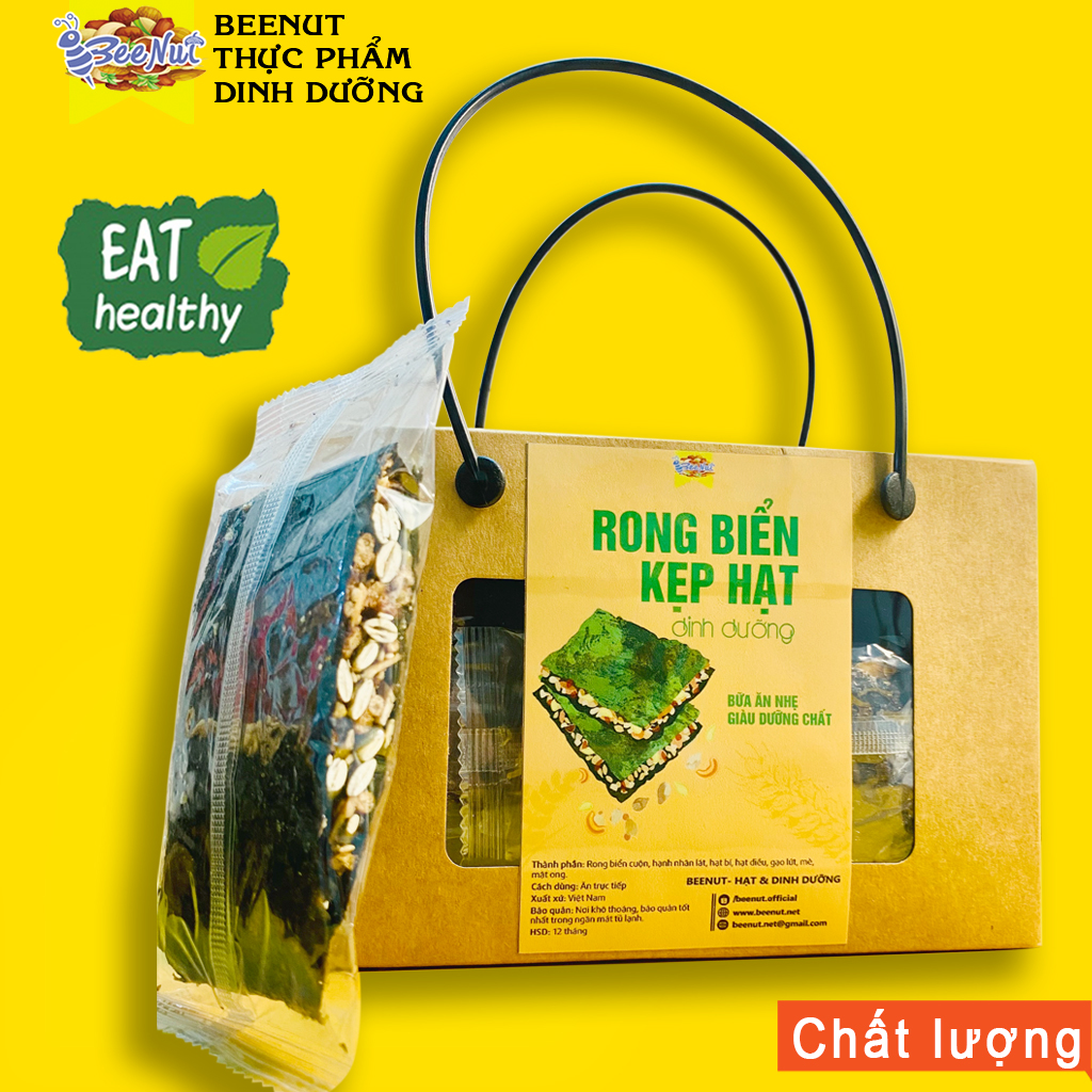 Bánh rong biển kẹp hạt - hộp 350g - Snack rong biển kẹp hạt - Đồ ăn vặt Healthy BeeNut