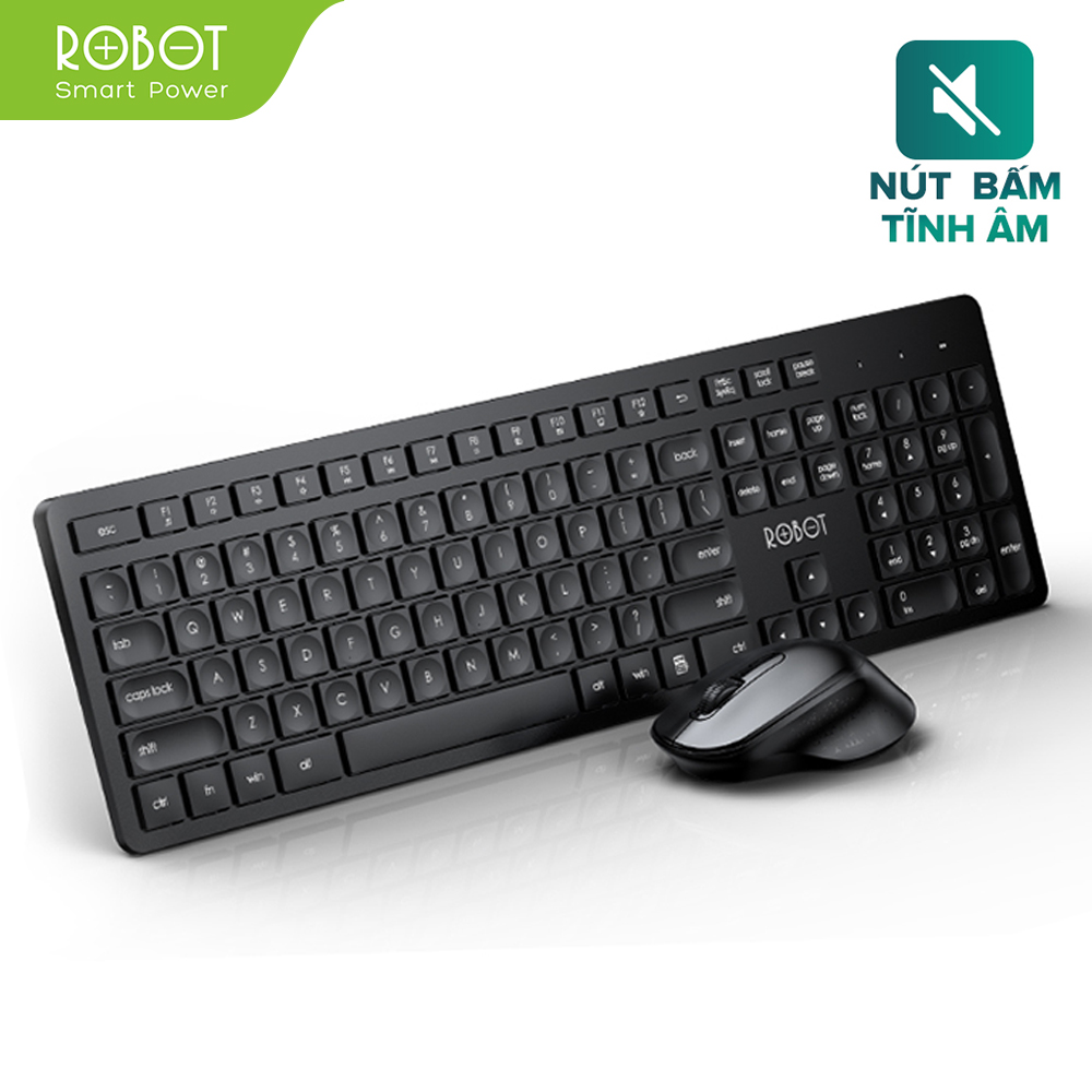 Combo bàn phím và chuột không dây Robot KM4000 kết nối usb chuột tĩnh âm thiết kế văn phòng kiểu dáng nhỏ gọn có phím chức năng fn phím số bền bỉ chắc chắn độ chuẩn xác cao phù hợp dạy online học online - màu đen l hàng chính hãng