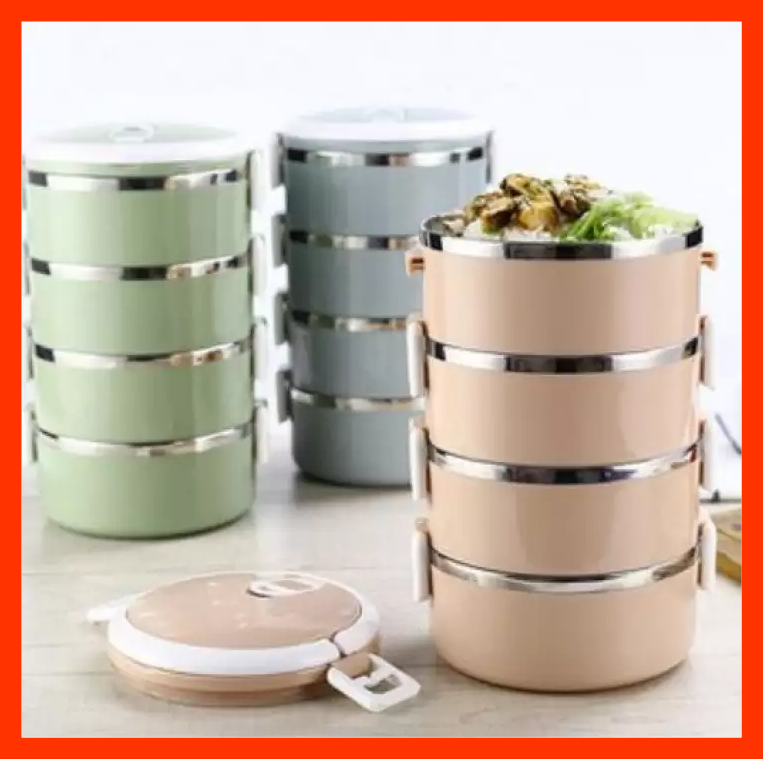 Bộ Hộp Đựng Cơm Lúa Mạch 4 Tầng Ruột Inox