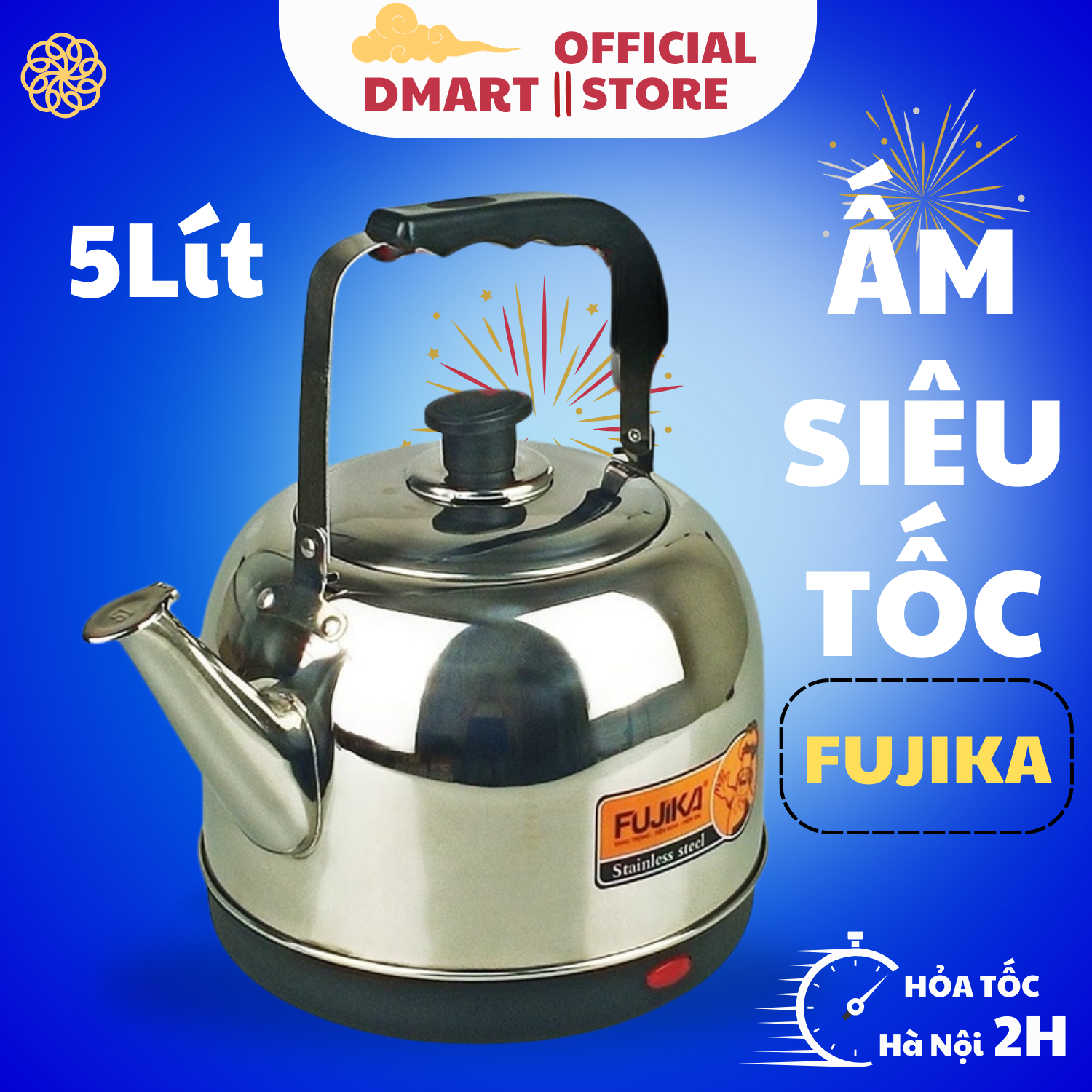 Ấm siêu tốc inox fujika fj-sd50 , siêu điện đun nước nhanh tiện ích tự ngắt khi sôi