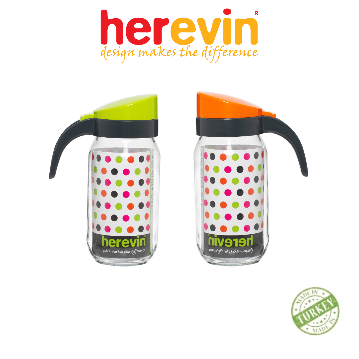 Bộ 2 bình rót dầu thuỷ tinh herevin nắp màu 1l - hebi151181-560