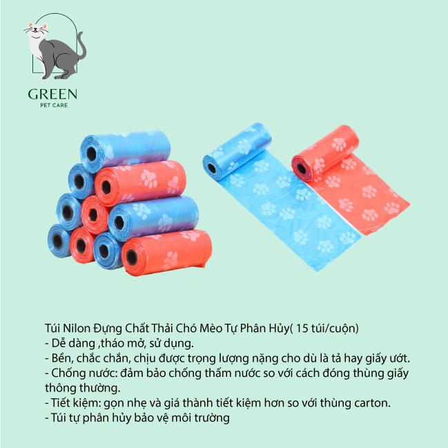 Túi Nilon Đựng Chất Thải Chó/Mèo Tự Phân Hủy( 15 túi/cuộn) - Combo 2 túi