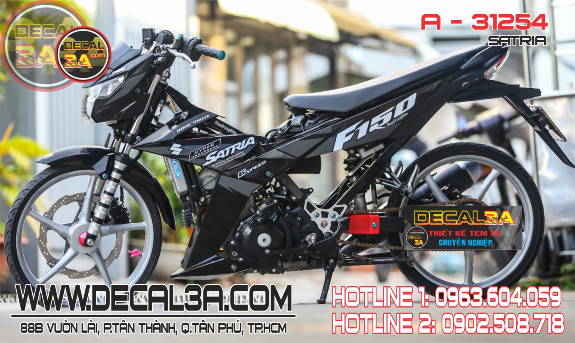 Tem rời satria - raider f150 phối trắng đen