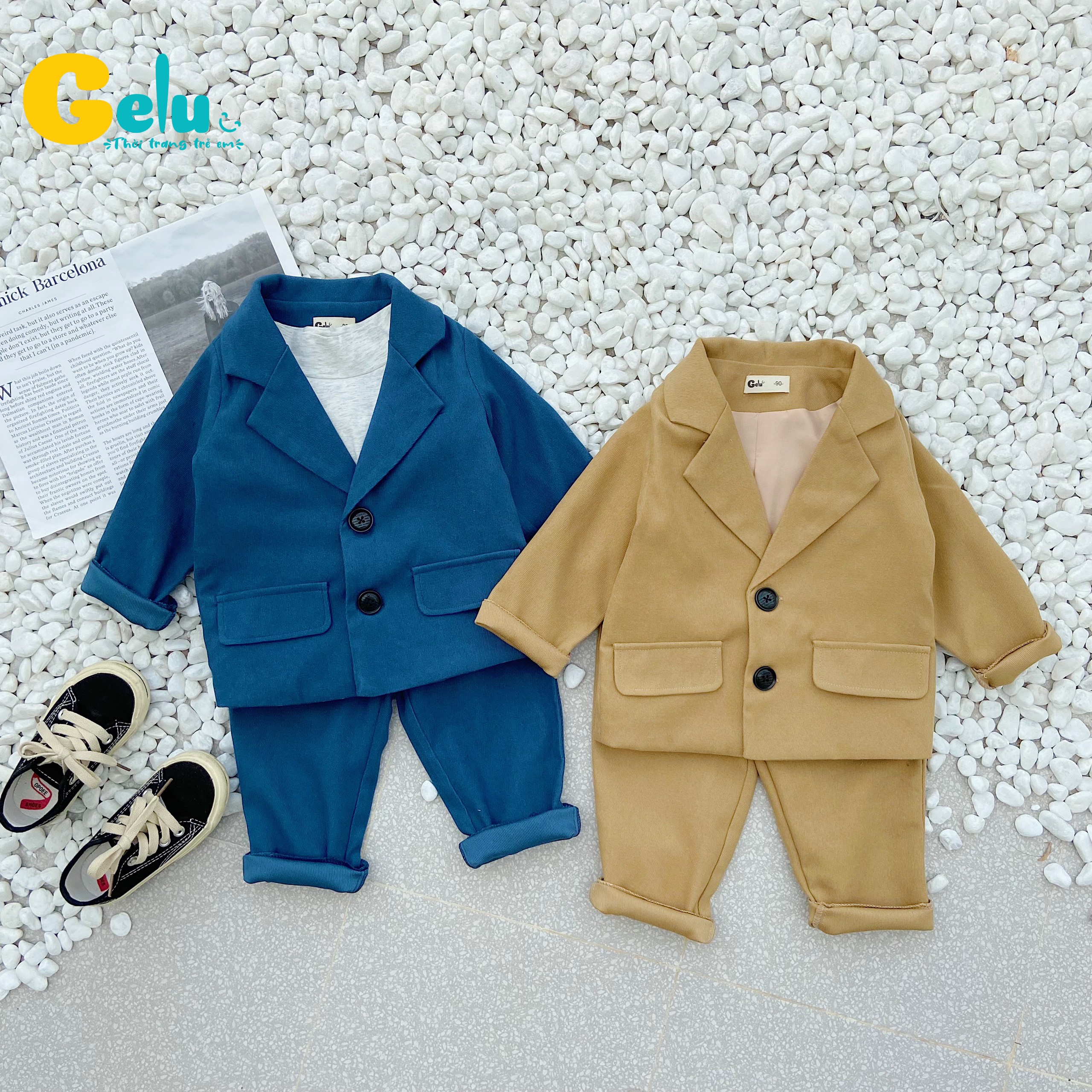 Bộ vest bé trai ,Set vest dạ cao cấp cho bé trai - Gelukids-GLB018