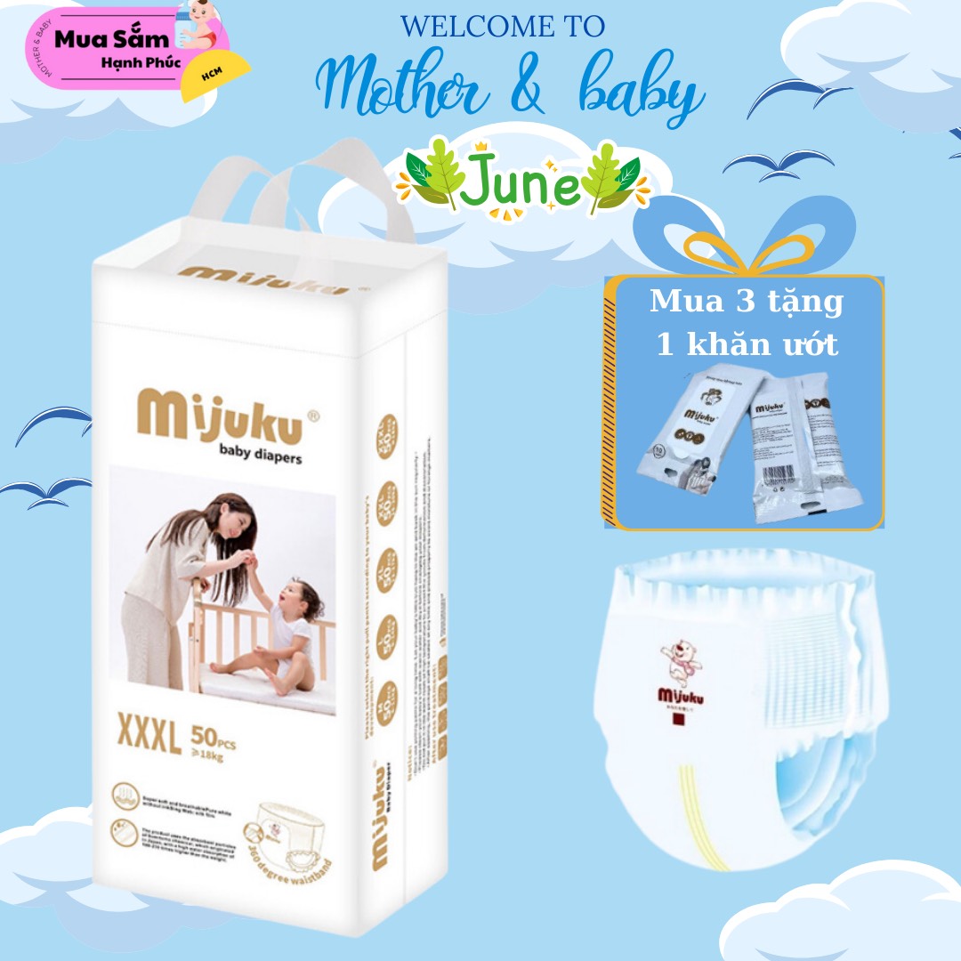 [FREESHIP] 100 miếng tả quần - bỉm quần MIJUKU mỏng nhẹ siêu khô thoáng, thấm hút tốt tạo cảm giác thoải mái cho bé yêu
