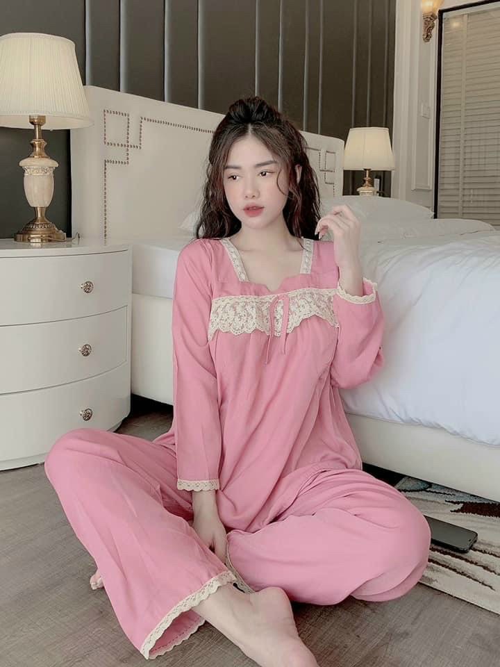 Đồ bộ bầu sau sinh dài tay dễ thương chất đũi hàn BD86 - có khóa mở ngực sau sinh - Đồ Bầu Xinh