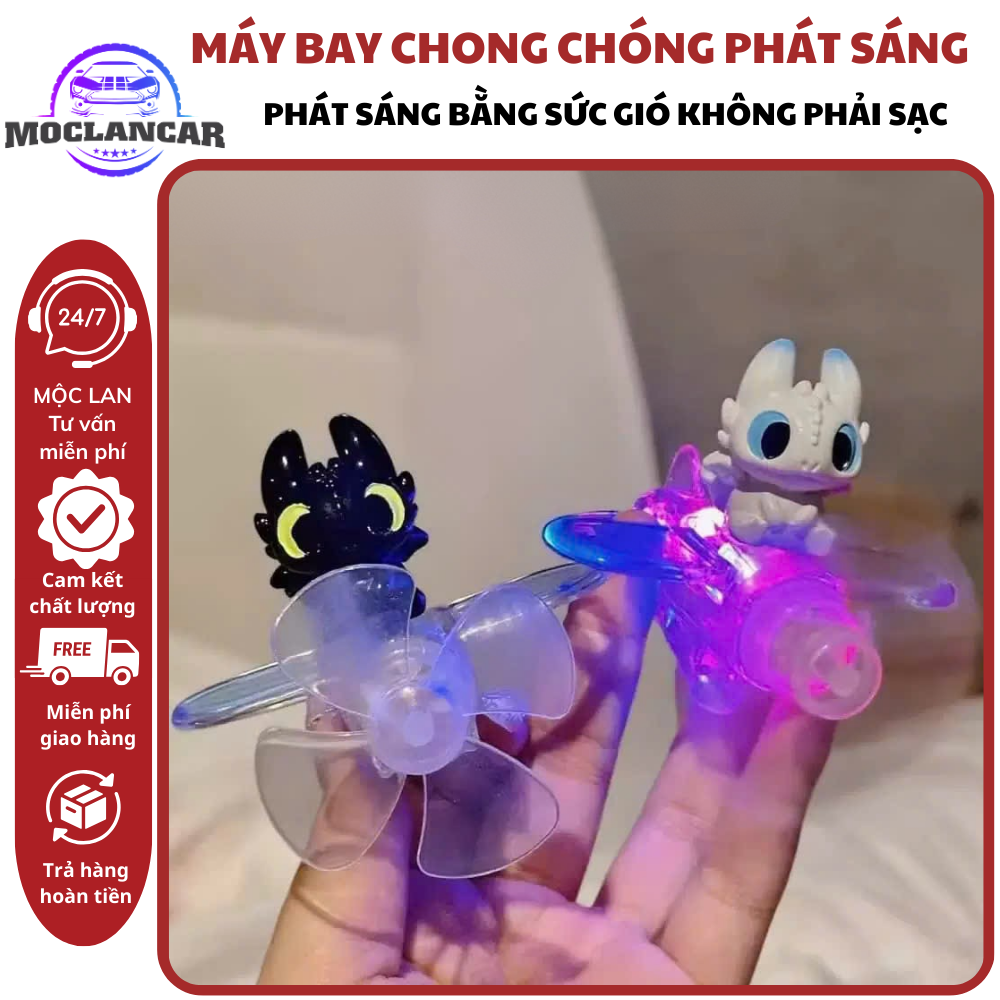 Máy Bay Rồng Răng Sún Đèn LED Trang Trí Xe Máy, Ô Tô Sử Dụng Năng Lượng Gió Phát Sáng Dễ Thương