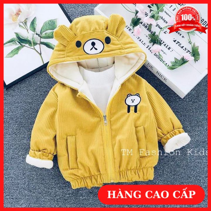 [FreeShip+Quà 25K]Áo Khoác Gấu Lót Lông Siêu Ấm Cực Yêu 2 Màu Nâu Vàng Cho Bé Trai Bé Gái Đi Học Đi Chơi Diện Tết Tặng Tất Gấu BM House Kids