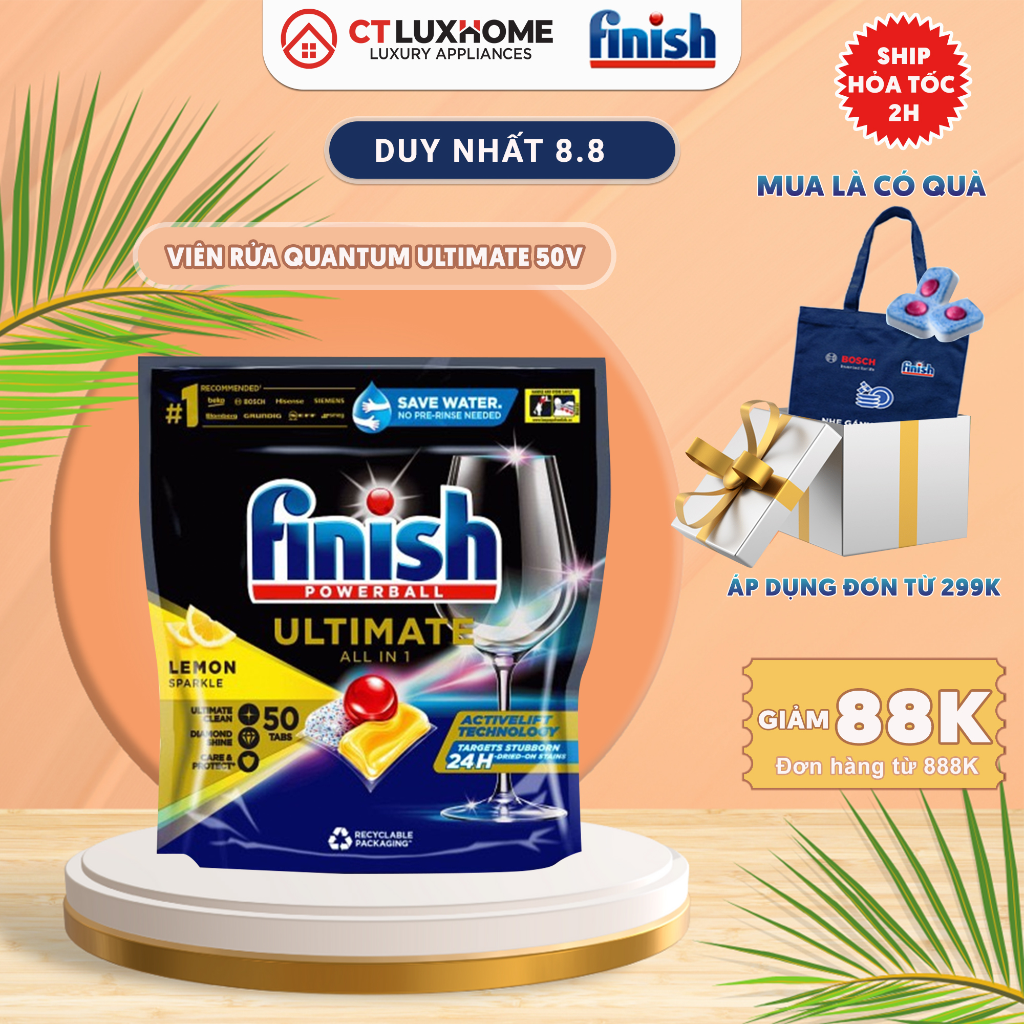 Viên rửa chén bát Ultimate 50 viên hương chanh
