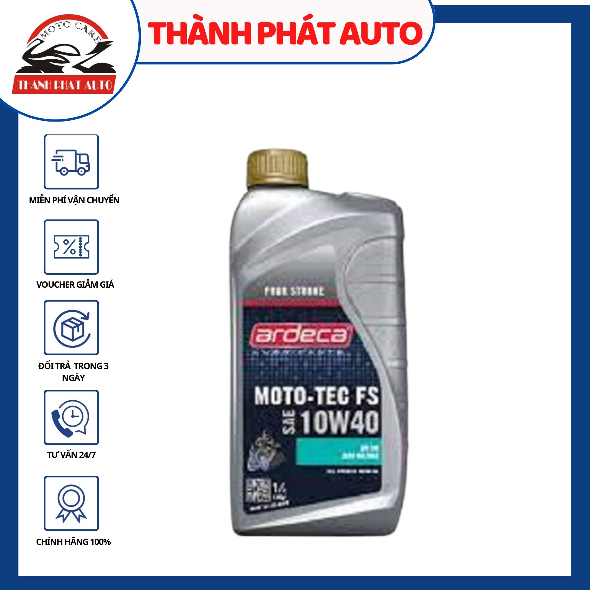 [HCM]Dầu nhớt nhập khẩu cao cấp cho máy, xe côn tay moto Ardeca Moto-Tec FS 10W40 synthetic 4T 1L nhập khẩu Bỉ