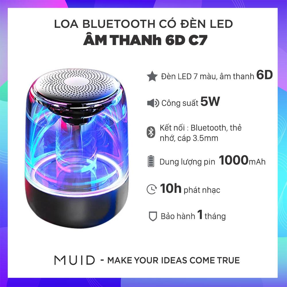 Loa bluetooth trong suốt đèn led âm thanh vòm 6d super bass c7 - công suất 5w có khe cắm thẻ nhớ bluetooth 5.0