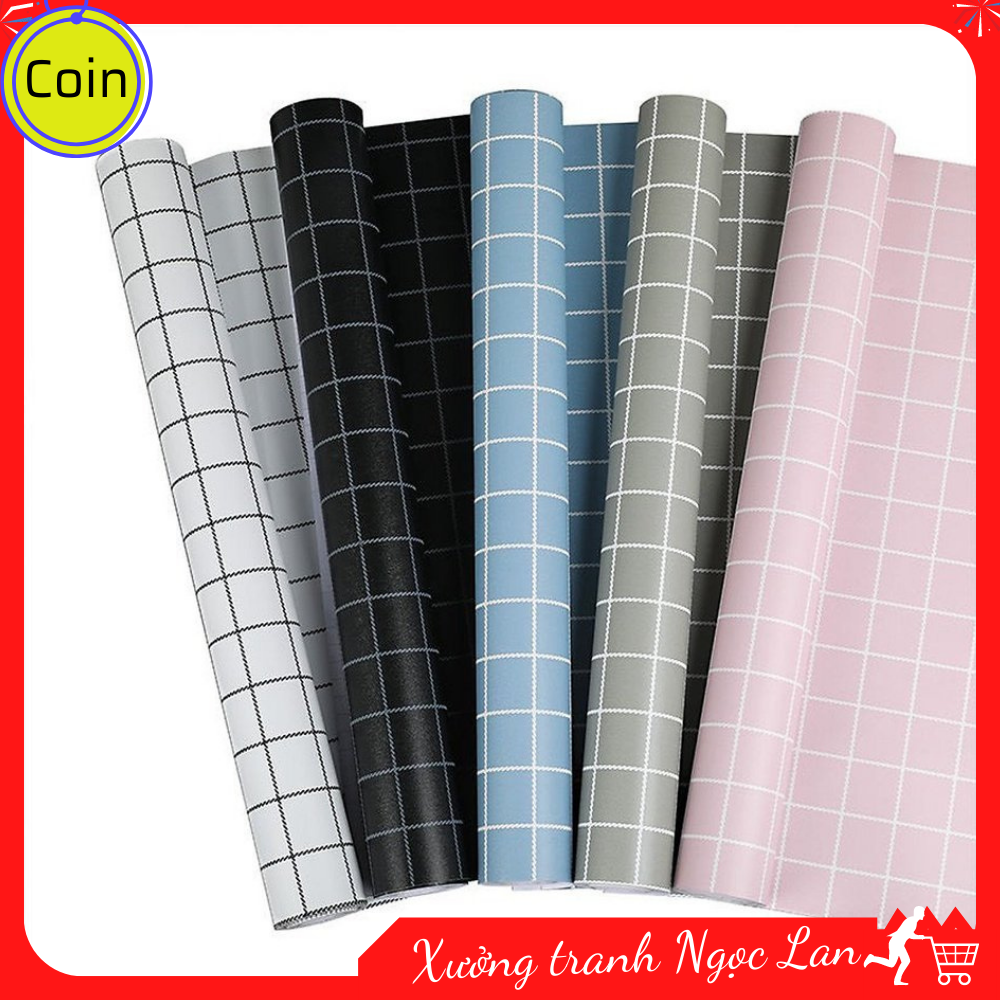 [Gift-Coin] Giấy dán tường - Giấy dán tường kẻ sọc ô vuông trang trí nhà có sẵn keo dán cuộn khổ 0.45x10m - Trang trí phòng ngủ, phòng khách, phòng trọ 10m giá rẻ