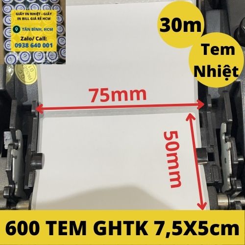 Thùng 20 cuộn decal nhiệt in đơn ghtk, giấy in tem 75x50 mm cuộn 30m