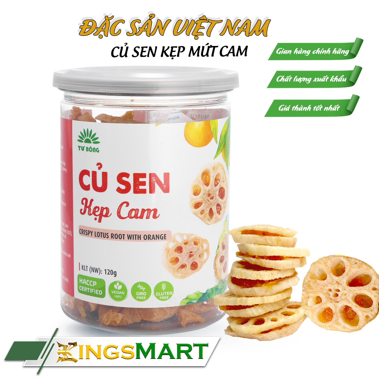 Củ sen kẹp mứt cam – Thương Hiêu TƯ BÔNG – Đặc Sản Đồng Tháp – Hũ 140gr – Kingsmart