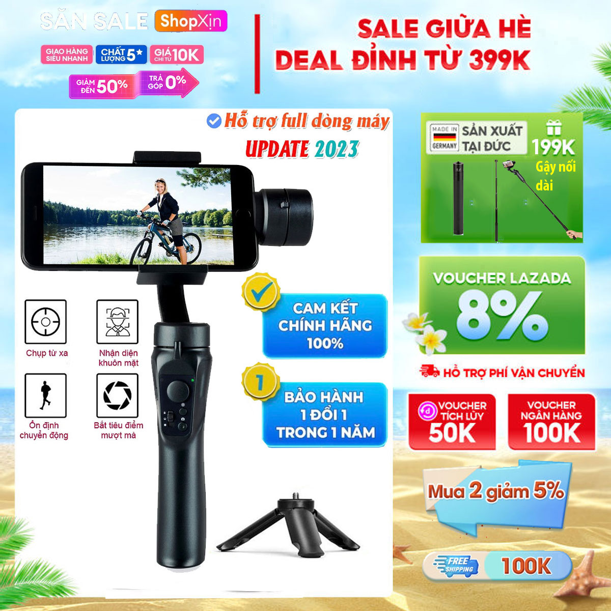 Gimbo chống rung cho điện thoại Axis H4 Gimbal chống rung cực độ điều khiển 4 chiều dễ dàng Gimball chống rung Gậy quay phim tự động cân bằng xoay 360 tùy thích dễ dàng sử dụng. Bảo hành toàn quốc