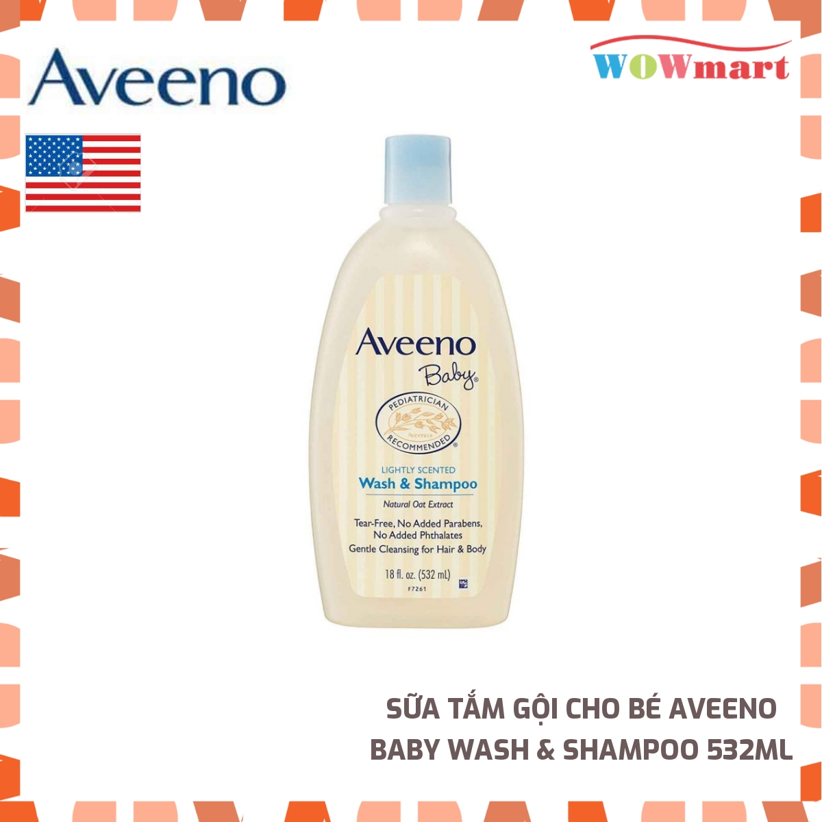 Sữa tắm gội cho bé Aveeno Baby Wash & Shampoo 532ml -