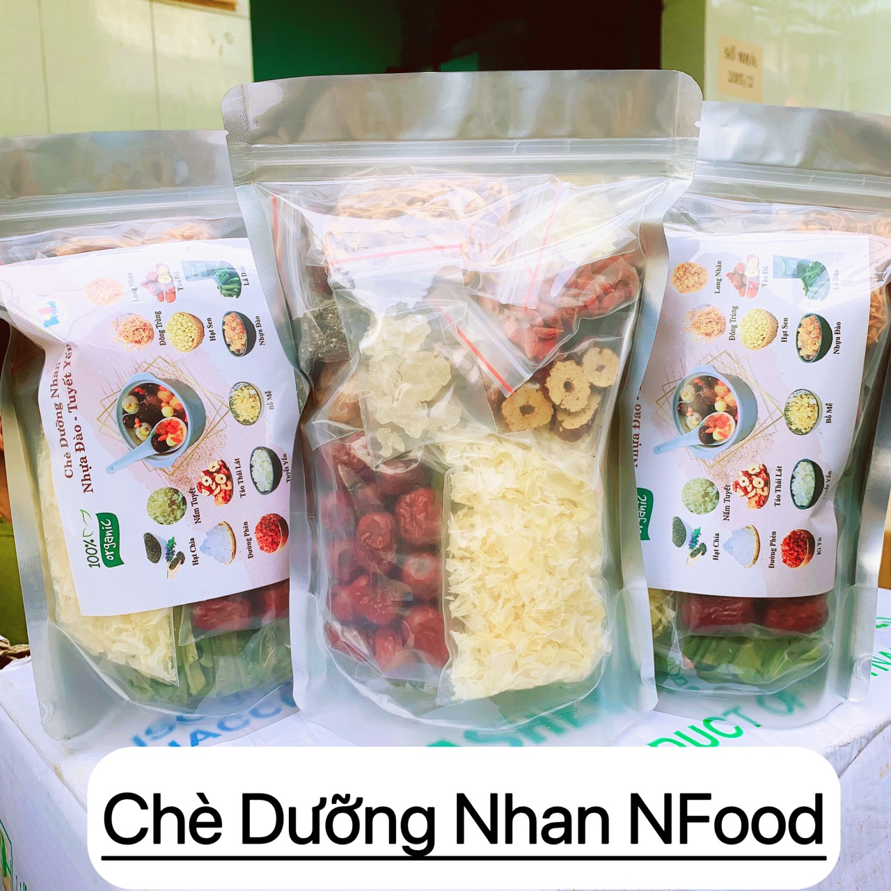 Chè dưỡng nhan - chè tuyết yến nhựa đào gói 500gram 13 nguyên liệu