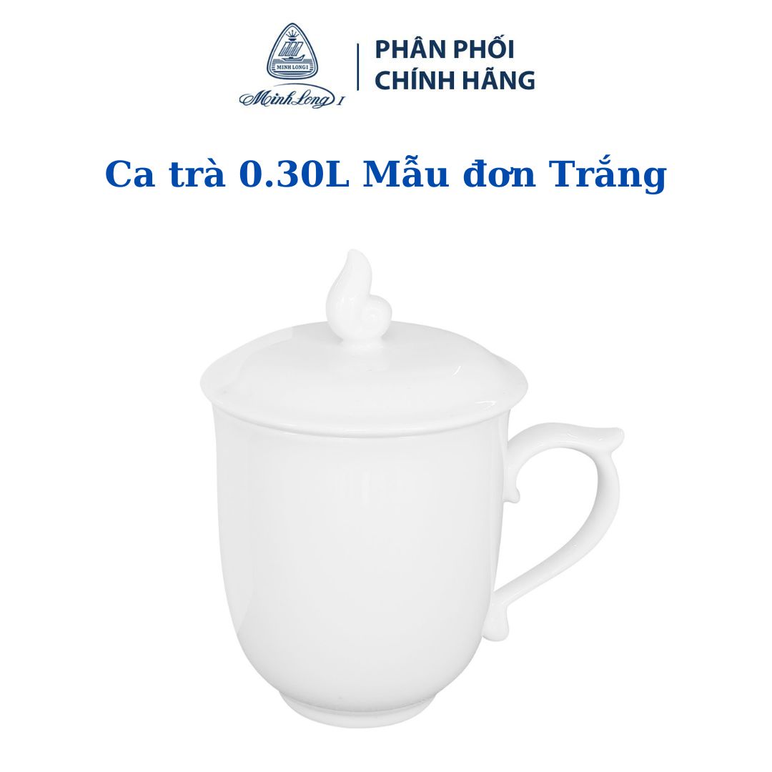 Ca trà sứ minh long 0.30 l mẫu đơn trắng có nắp đậy hàng đẹp, cao cấp, sang trọng