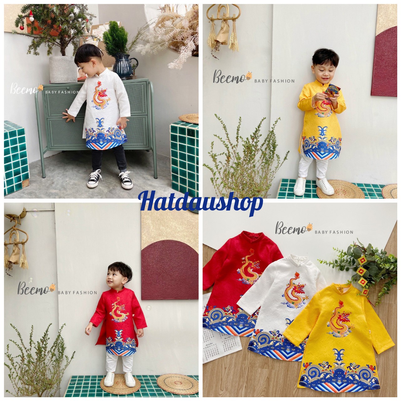 Áo dài Hoàng Long cho bé trai diện tết chất liệu gấm dày dặn thương hiệu BEEMO hàng đẹp bao đổi trả (HÀNG KHÔNG KÈM QUẦN)