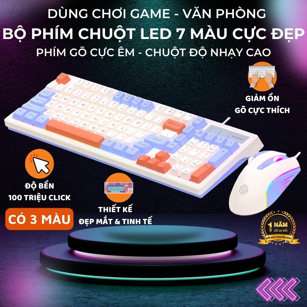 Bộ bàn phím chuột máy tính km800 led 7 màu cực đẹp gõ êm chống nước chơi game, văn phòng