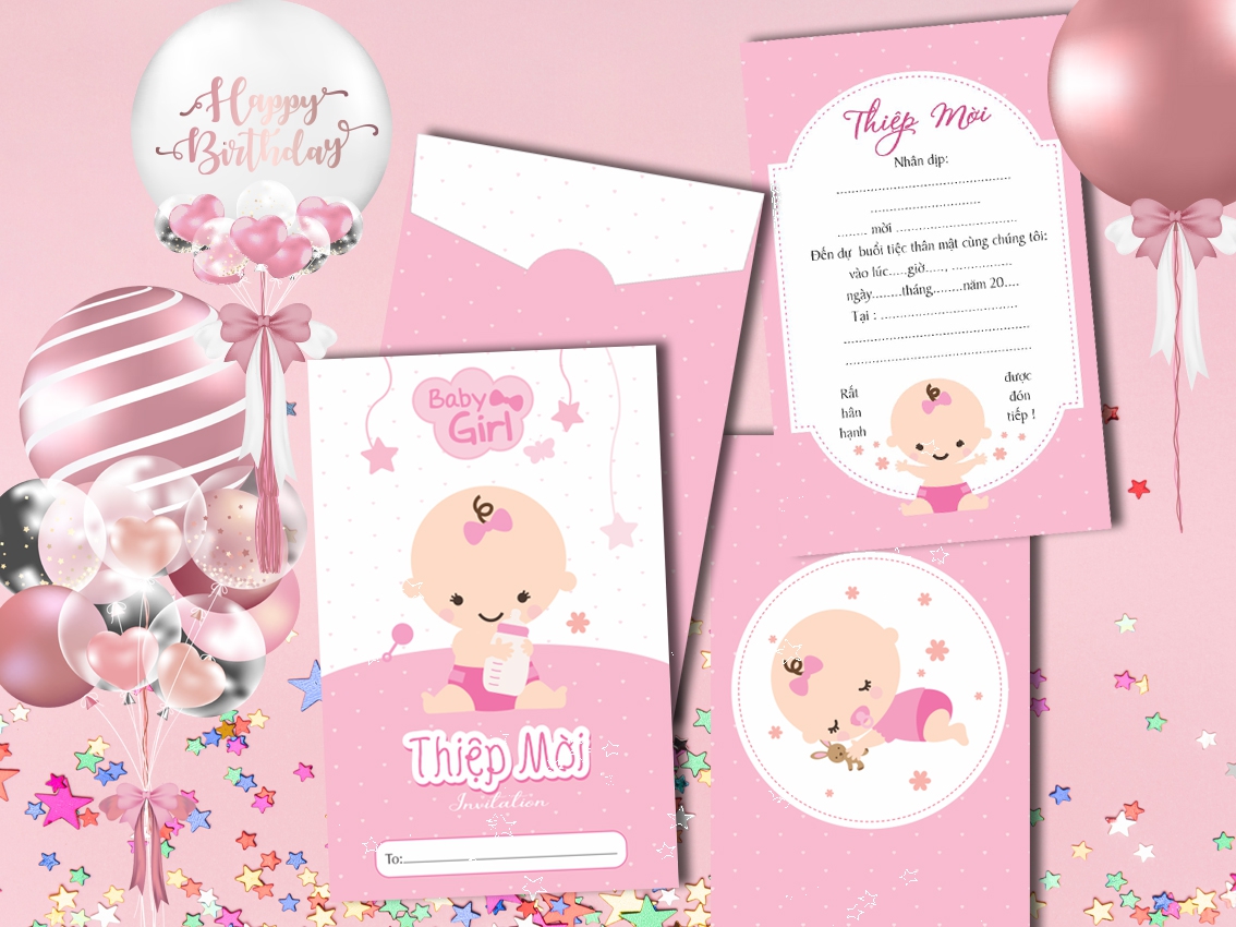 60 thiệp mời sinh nhật lót đơn các mẫu - in sẵn viết tay