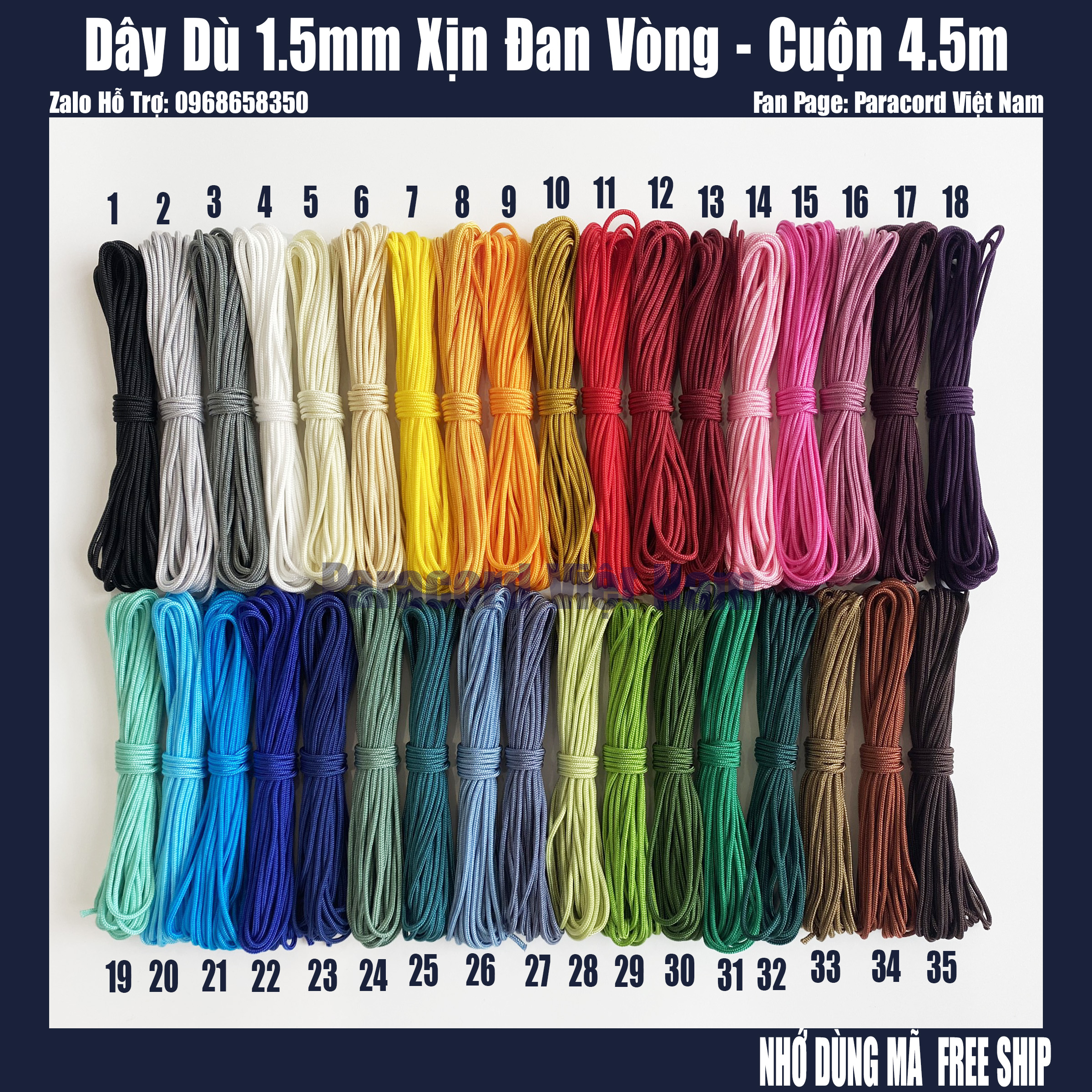 Dây Dù 1mm - 1,5mm Đan Vòng Tay - Cuộn 4,5m