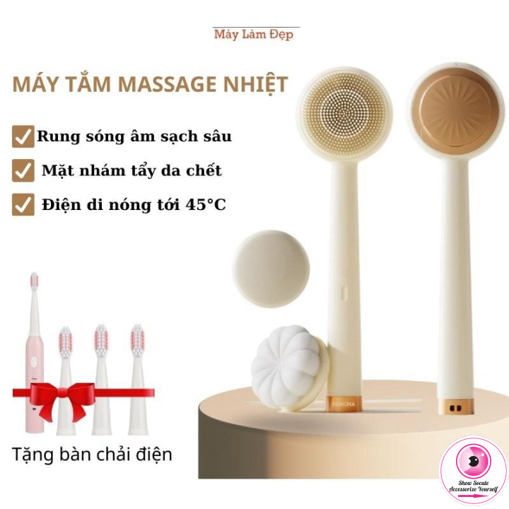 Máy tắm Korona Bath me 3in1: Tẩy tế bào chết body, cây chà lưng tắm, massage điện di nóng giảm mụn lưng cao cấp