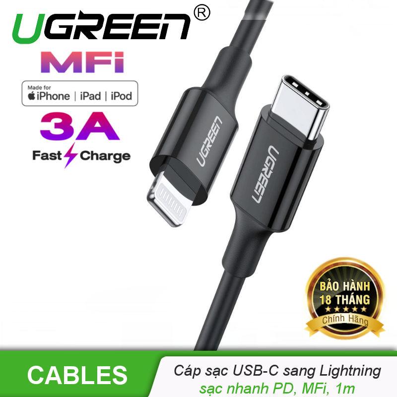 Cáp sạc nhanh USB-C sang Lightning MFI UGREEN US171 - Sạc nhanh 50% trong 30 phút cho iPhone 11 Pro Max / iPhone Xs Max / iPhone XR / iPhone 8 Plus, dài từ 0.25 - 2m Cáp sạc nhanh USB-C sang Lightning MFI UGREEN US171 - Sạc nhanh 50% trong 30 phút cho iPhone 11 Pro Max / iPhone Xs Max / iPhone XR / iPhone 8 Plus, dài từ 0.25 - 2m