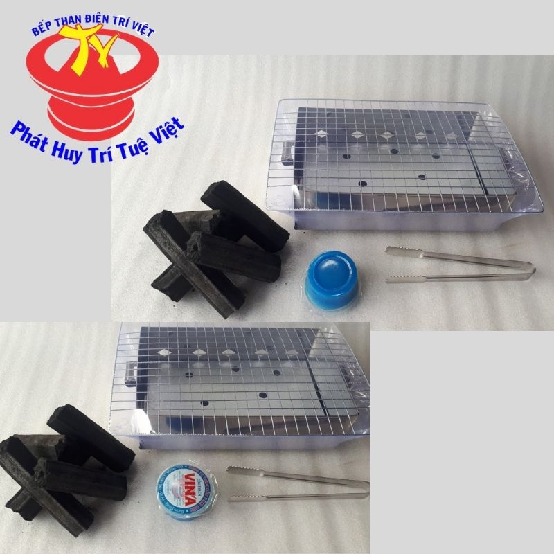 [HCM]combo lò nướng than hoa vuông loại trung  kèm 1kg than không khói cồn nhóm than kẹp nướng vĩ nướng