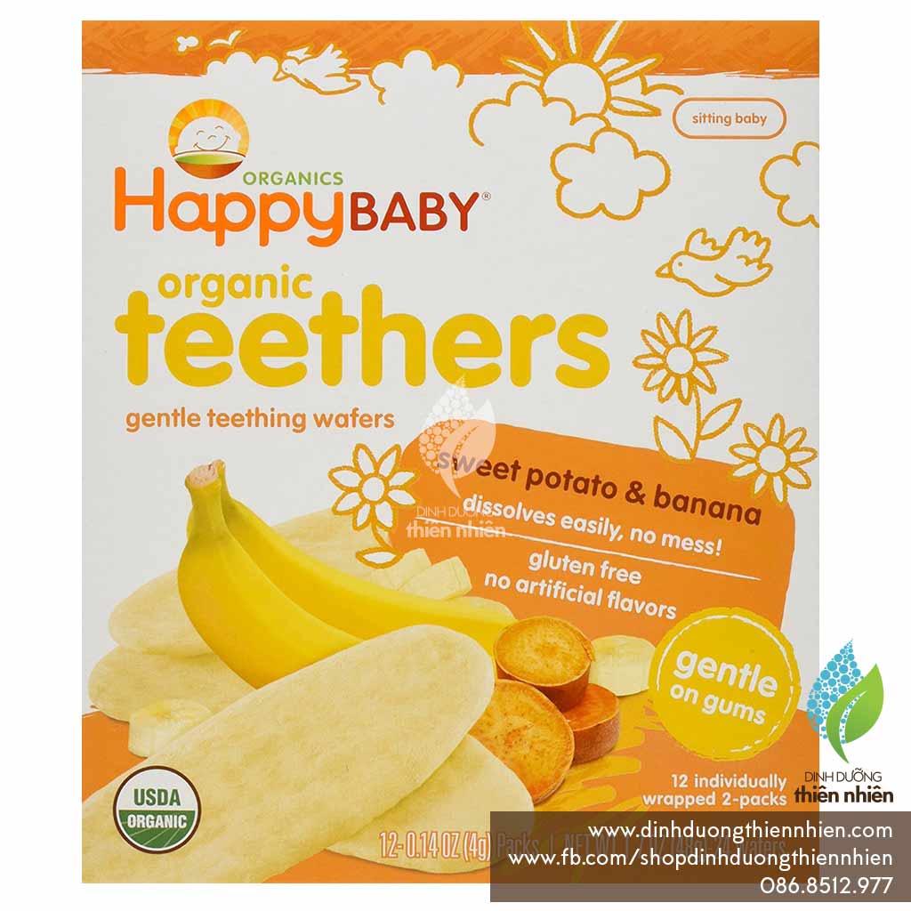 Bánh Ăn Dặm Hữu Cơ Happy Baby Teethers, vị Chuối và Khoai Lang