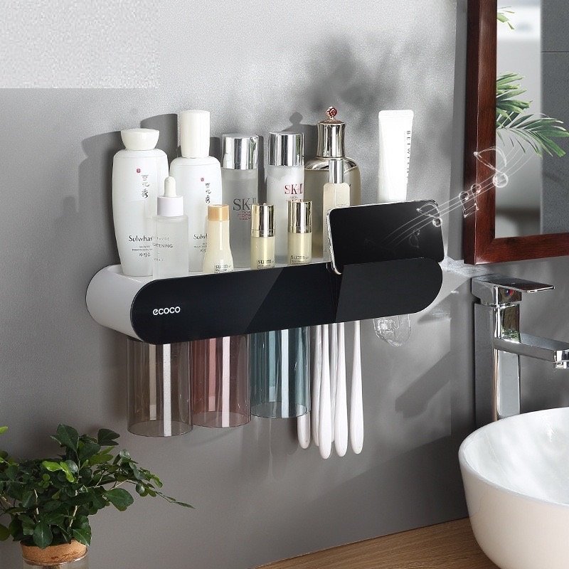 Bộ nhã kem đánh răng tự động - Kệ treo bàn chải đánh răng liền nhả kem tặng kèm 3 cốc hút từ tính - Ecoco E2122, đồ đựng bàn chải đánh răng, thiết bị nhả kem đánh răng tự động, dụng cụ đựng bàn chải đáng răng